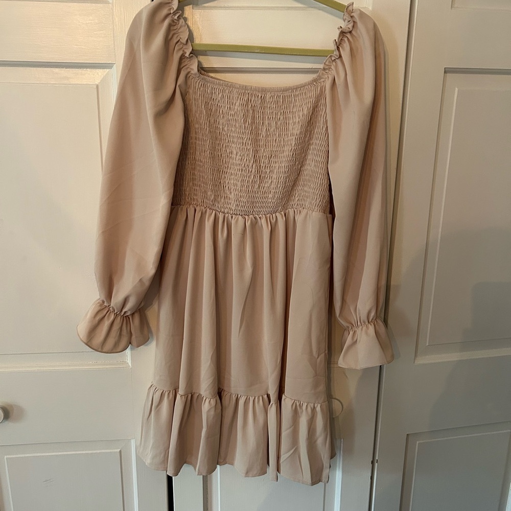 Elegant Long Sleeve Cream Dress